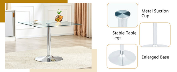 English Elm Table and Chair Set Square Tempered Glass Top Silver Pedestal Base with 4 Pu Seats Light Gray W1151S04985