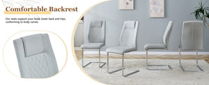 English Elm Table and Chair Set Square Tempered Glass Top Silver Pedestal Base with 4 Pu Seats Light Gray W1151S04985