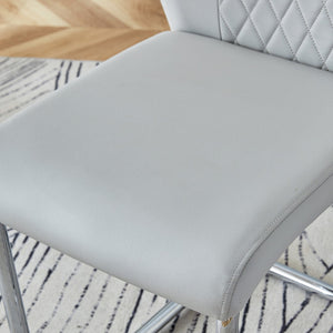 English Elm Table and Chair Set Square Tempered Glass Top Silver Pedestal Base with 4 Pu Seats Light Gray W1151S04985