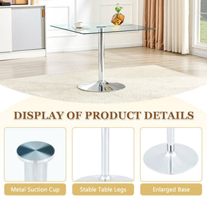 English Elm Table and Chair Set Square Tempered Glass Top Silver Pedestal Base with 4 Pu Seats Light Gray W1151S04985
