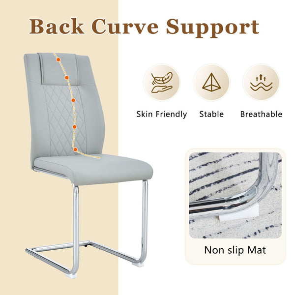 English Elm Table and Chair Set Square Tempered Glass Top Silver Pedestal Base with 4 Pu Seats Light Gray W1151S04985