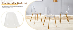 English Elm Table and Chair Set Square Tempered Glass Top Gold Pillar Base with Four Clear Seats W1151S04987