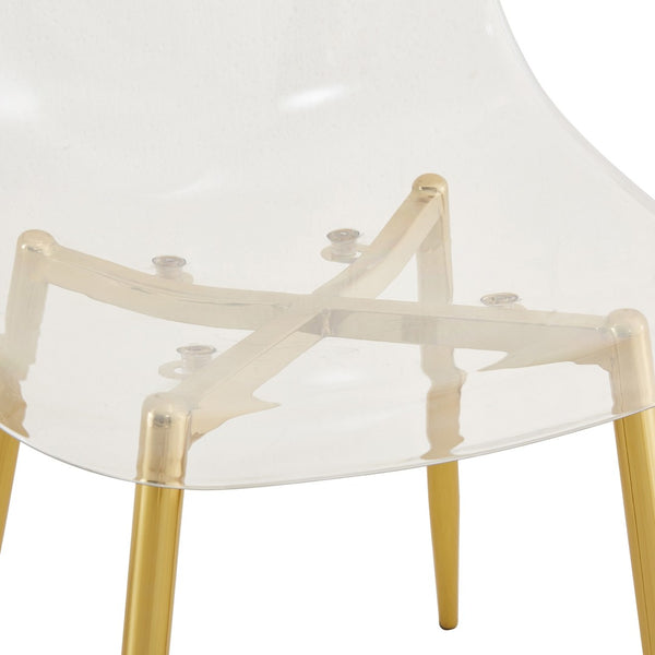 English Elm Table and Chair Set Square Tempered Glass Top Gold Pillar Base with Four Clear Seats W1151S04987