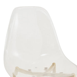 English Elm Table and Chair Set Square Tempered Glass Top Gold Pillar Base with Four Clear Seats W1151S04987