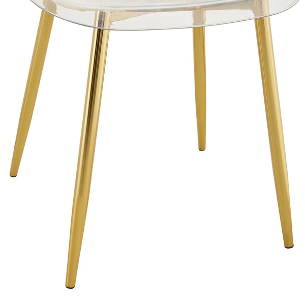 English Elm Table and Chair Set Square Tempered Glass Top Gold Pillar Base with Four Clear Seats W1151S04987