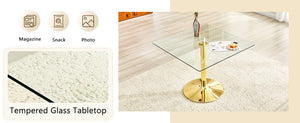 English Elm Table and Chair Set Square Tempered Glass Top Gold Base with 4 PU Leather Seats W1151S04988