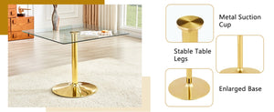 English Elm Table and Chair Set Square Tempered Glass Top Gold Base with 4 PU Leather Seats W1151S04988