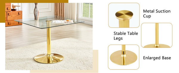 English Elm Table and Chair Set Square Tempered Glass Top Gold Base with 4 PU Leather Seats W1151S04988
