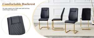English Elm Table and Chair Set Square Tempered Glass Top Gold Base with 4 PU Leather Seats W1151S04988