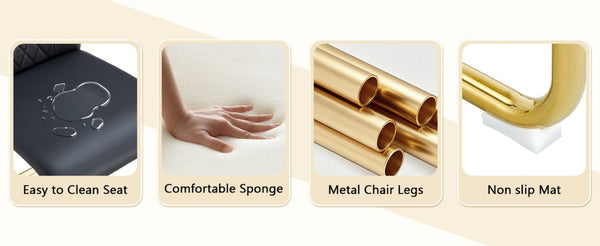 English Elm Table and Chair Set Square Tempered Glass Top Gold Base with 4 PU Leather Seats W1151S04988