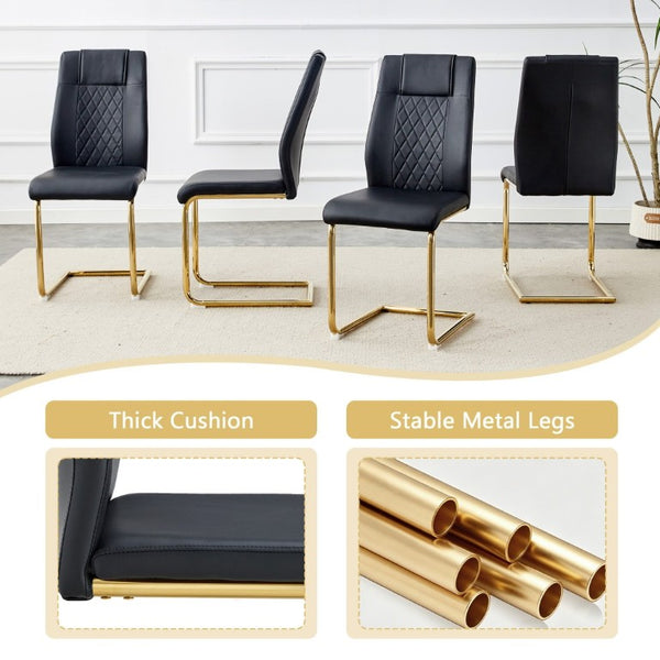 English Elm Table and Chair Set Square Tempered Glass Top Gold Base with 4 PU Leather Seats W1151S04988