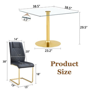 English Elm Table and Chair Set Square Tempered Glass Top Gold Base with 4 PU Leather Seats W1151S04988
