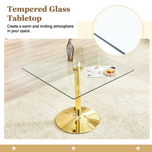 English Elm Table and Chair Set Square Tempered Glass Top Gold Base with 4 PU Leather Seats W1151S04988