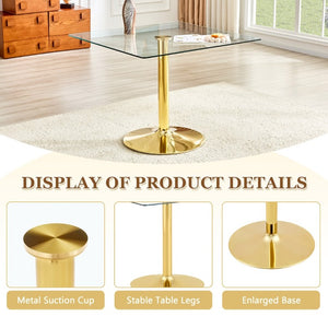 English Elm Table and Chair Set Square Tempered Glass Top Gold Base with 4 PU Leather Seats W1151S04988