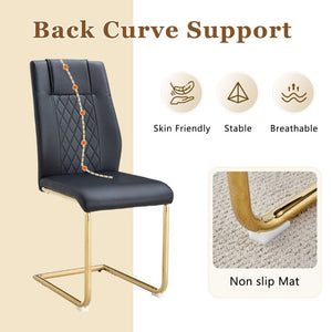 English Elm Table and Chair Set Square Tempered Glass Top Gold Base with 4 PU Leather Seats W1151S04988