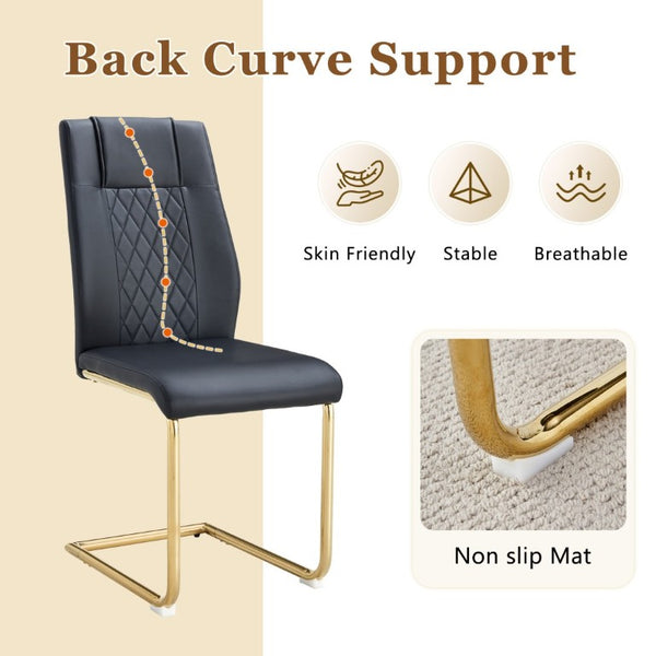 English Elm Table and Chair Set Square Tempered Glass Top Gold Base with 4 PU Leather Seats W1151S04988
