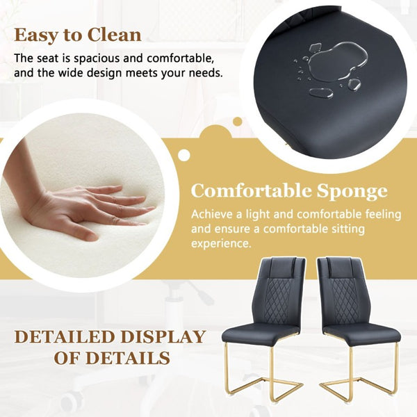 English Elm Table and Chair Set Square Tempered Glass Top Gold Base with 4 PU Leather Seats W1151S04988