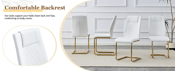 English Elm Table and Chair Set Square Tempered Glass Top Gold Base with Four Pu Dining Seats W1151S04990