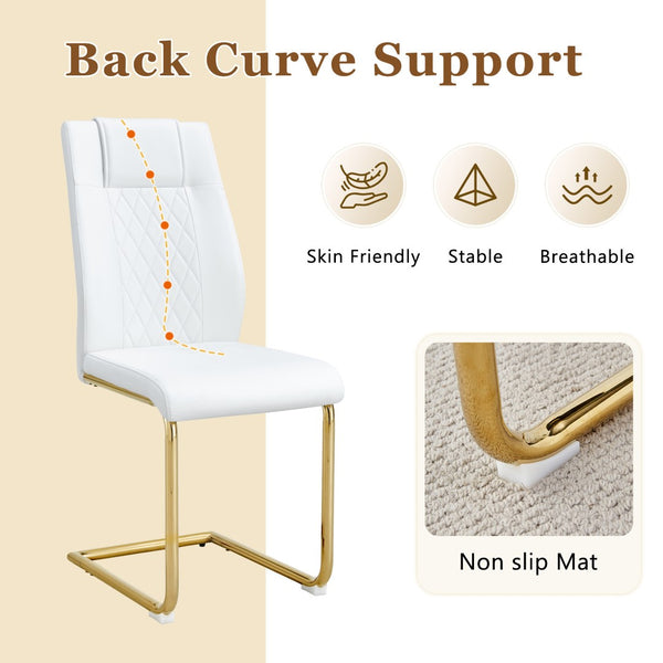 English Elm Table and Chair Set Square Tempered Glass Top Gold Base with Four Pu Dining Seats W1151S04990