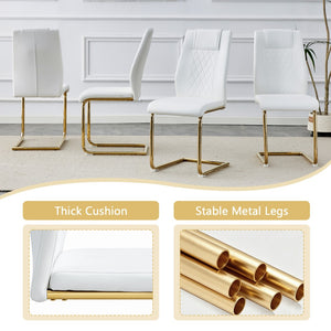 English Elm Table and Chair Set Square Tempered Glass Top Gold Base with Four Pu Dining Seats W1151S04990