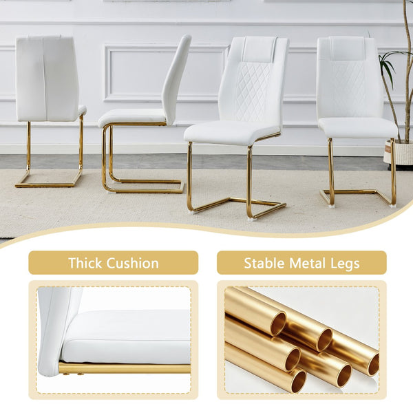 English Elm Table and Chair Set Square Tempered Glass Top Gold Base with Four Pu Dining Seats W1151S04990
