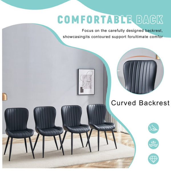 English Elm The Matte Black Ergonomic Dining Chair Set of Four with Curved Cushion Support W1151S04993