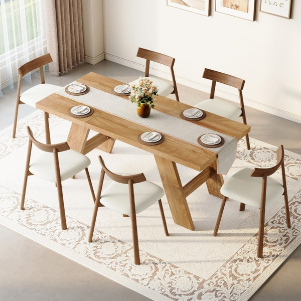 English Elm Table and Chair Set Rectangular MDF Dining Six Solid Wood Seats Curved Ergonomic Light Wood Grain W1151S04996