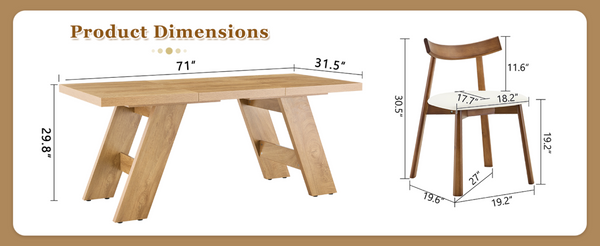 English Elm Table and Chair Set Rectangular MDF Dining Six Solid Wood Seats Curved Ergonomic Light Wood Grain W1151S04996