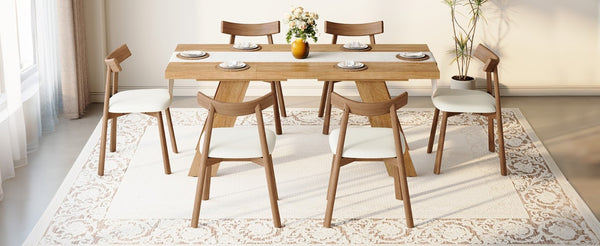 English Elm Table and Chair Set Rectangular MDF Dining Six Solid Wood Seats Curved Ergonomic Light Wood Grain W1151S04996