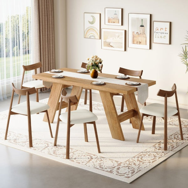 English Elm Table and Chair Set Rectangular MDF Dining Six Solid Wood Seats Curved Ergonomic Light Wood Grain W1151S04996