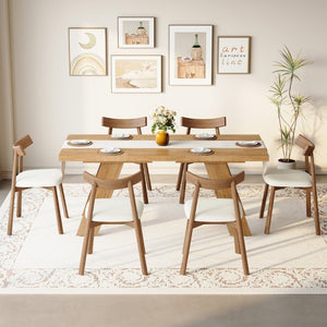 English Elm Table and Chair Set Rectangular MDF Dining Six Solid Wood Seats Curved Ergonomic Light Wood Grain W1151S04996