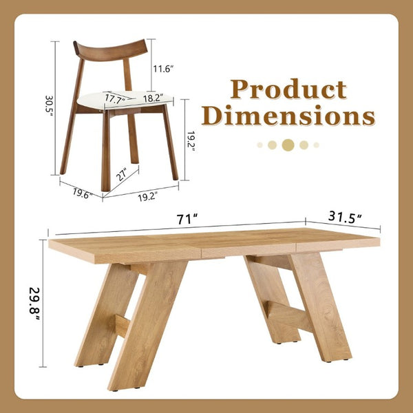 English Elm Table and Chair Set Rectangular MDF Dining Six Solid Wood Seats Curved Ergonomic Light Wood Grain W1151S04996