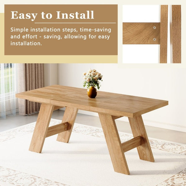 English Elm Table and Chair Set Rectangular MDF Dining Six Solid Wood Seats Curved Ergonomic Light Wood Grain W1151S04996