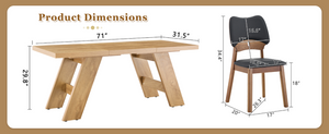 English Elm Table and Chair Set Rectangular MDF Top with Six Walnut Solid Wood Upholstered Seats Light Wood Grain Black W1151S05000
