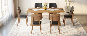 English Elm Table and Chair Set Rectangular MDF Top with Six Walnut Solid Wood Upholstered Seats Light Wood Grain Black W1151S05000