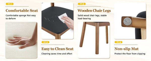 English Elm Table and Chair Set Rectangular MDF Top with Six Walnut Solid Wood Upholstered Seats Light Wood Grain Black W1151S05000