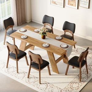 English Elm Table and Chair Set Rectangular MDF Top with Six Walnut Solid Wood Upholstered Seats Light Wood Grain Black W1151S05000