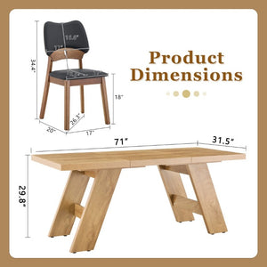 English Elm Table and Chair Set Rectangular MDF Top with Six Walnut Solid Wood Upholstered Seats Light Wood Grain Black W1151S05000