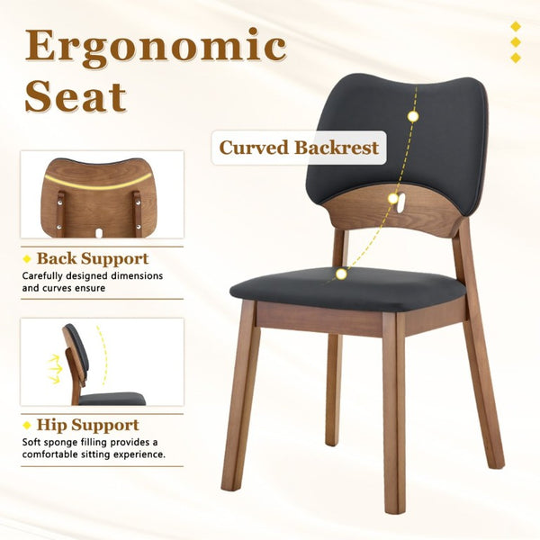 English Elm Table and Chair Set Rectangular MDF Top with Six Walnut Solid Wood Upholstered Seats Light Wood Grain Black W1151S05000