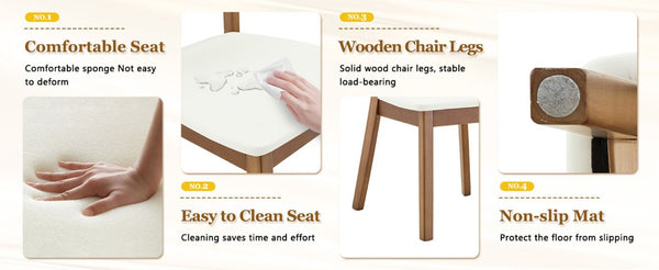 English Elm Table and Chair Set Rectangular MDF Top with Six Walnut Solid Wood Upholstered Seats Light Wood Grain White W1151S05002