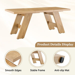 English Elm Table and Chair Set 7 Piece MDF Dining with V-Base Geometric Chairs White PU Seats Light Wood W1151S05008