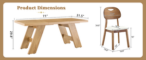 English Elm Table and Chair Set 7 Piece MDF Dining with V-Base Geometric Chairs White PU Seats Light Wood W1151S05008