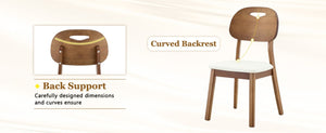 English Elm Table and Chair Set 7 Piece MDF Dining with V-Base Geometric Chairs White PU Seats Light Wood W1151S05008
