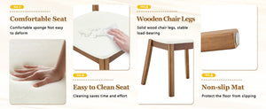 English Elm Table and Chair Set 7 Piece MDF Dining with V-Base Geometric Chairs White PU Seats Light Wood W1151S05008