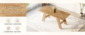 English Elm Table and Chair Set 7 Piece MDF Dining with V-Base Geometric Chairs White PU Seats Light Wood W1151S05008