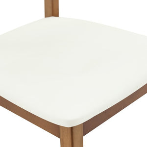 English Elm Table and Chair Set 7 Piece MDF Dining with V-Base Geometric Chairs White PU Seats Light Wood W1151S05008