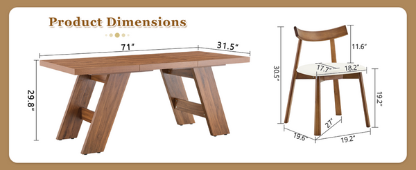 English Elm Table and Chair Set Rectangular MDF Dining Six Solid Wood Seats Curved Ergonomic Walnut Wood Grain W1151S05014
