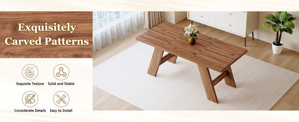 English Elm Table and Chair Set Rectangular MDF Dining Six Solid Wood Seats Curved Ergonomic Walnut Wood Grain W1151S05014