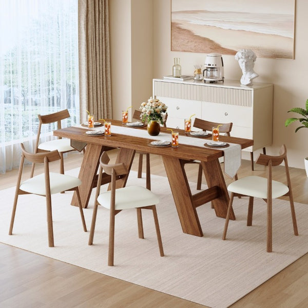 English Elm Table and Chair Set Rectangular MDF Dining Six Solid Wood Seats Curved Ergonomic Walnut Wood Grain W1151S05014