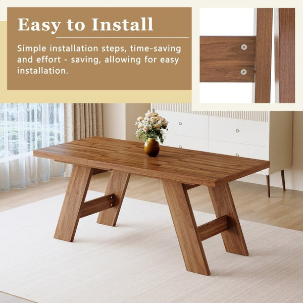 English Elm Table and Chair Set Rectangular MDF Dining Six Solid Wood Seats Curved Ergonomic Walnut Wood Grain W1151S05014